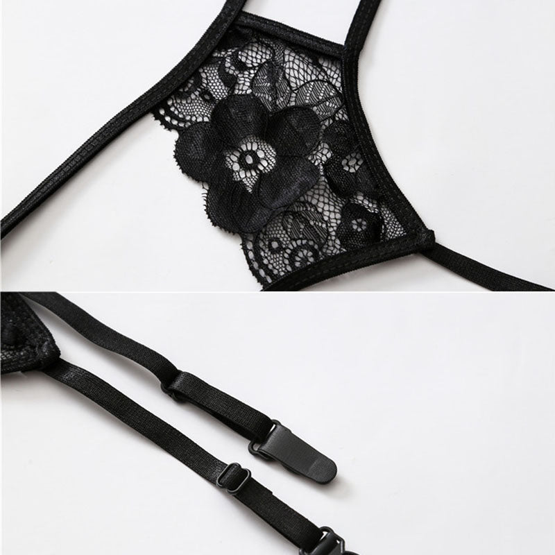 Sweet femboy black floral lace 4 strap garter belt