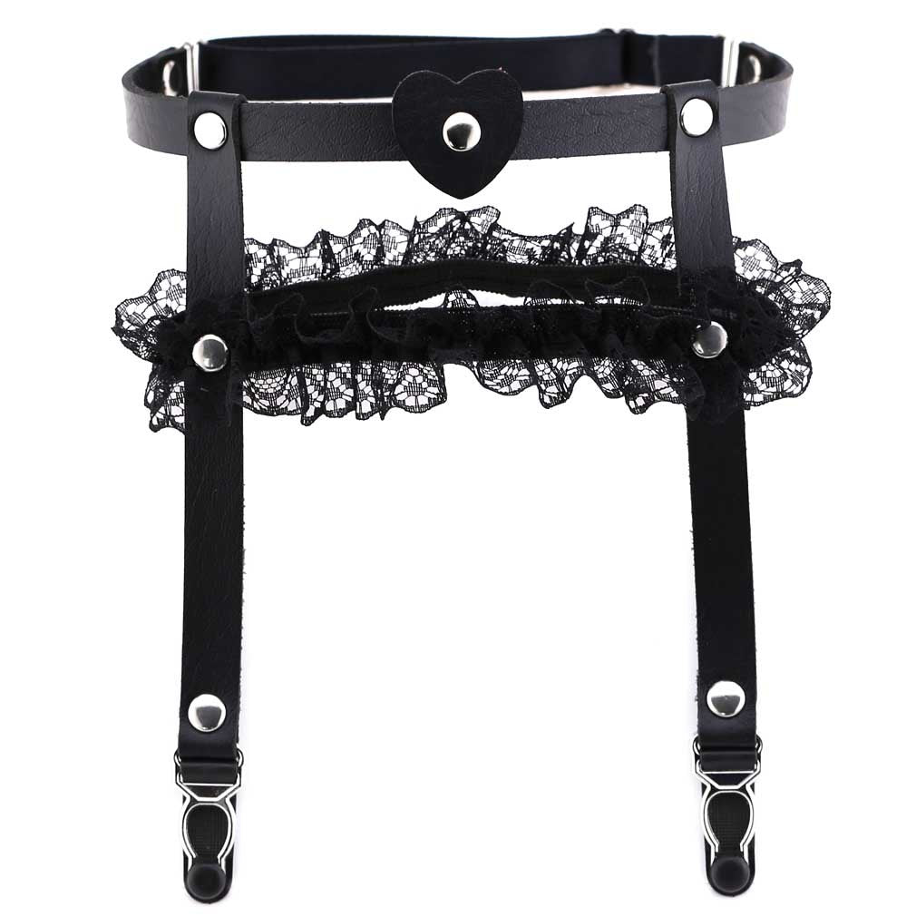 Sweet femboy double leather lace thigh garter for femboy