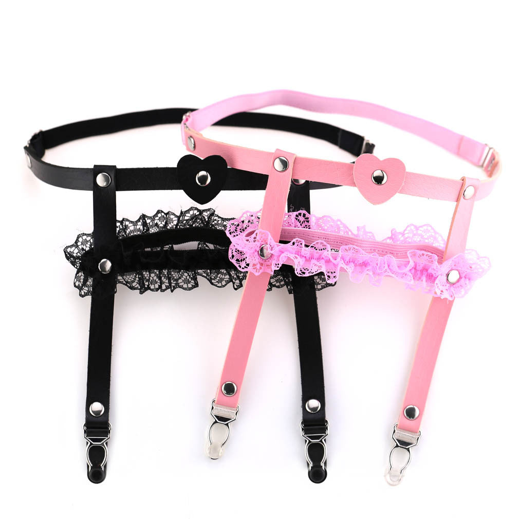 Sweet femboy double leather lace thigh garter