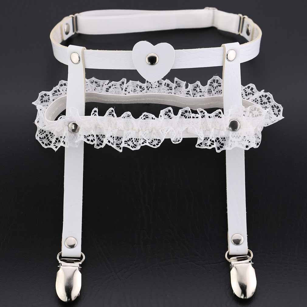 White femboy double leather lace thigh garter