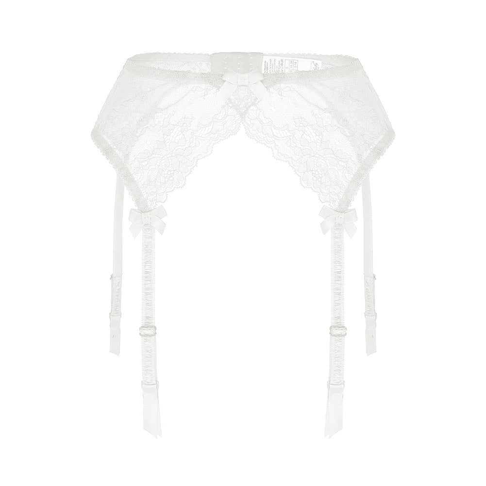 White femboy lace 4 strap garter belt with bow