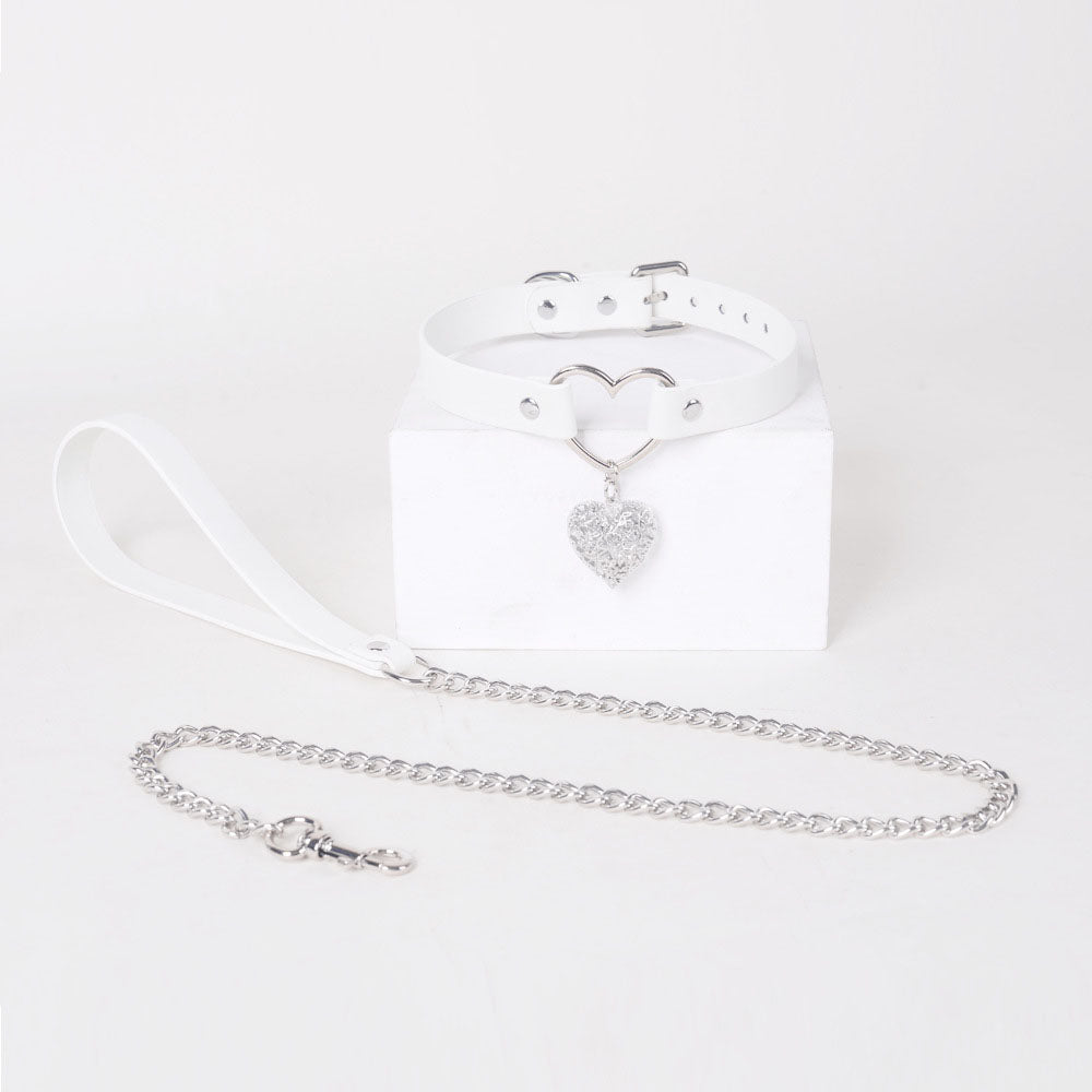 White femboy leather collar with heart pendant