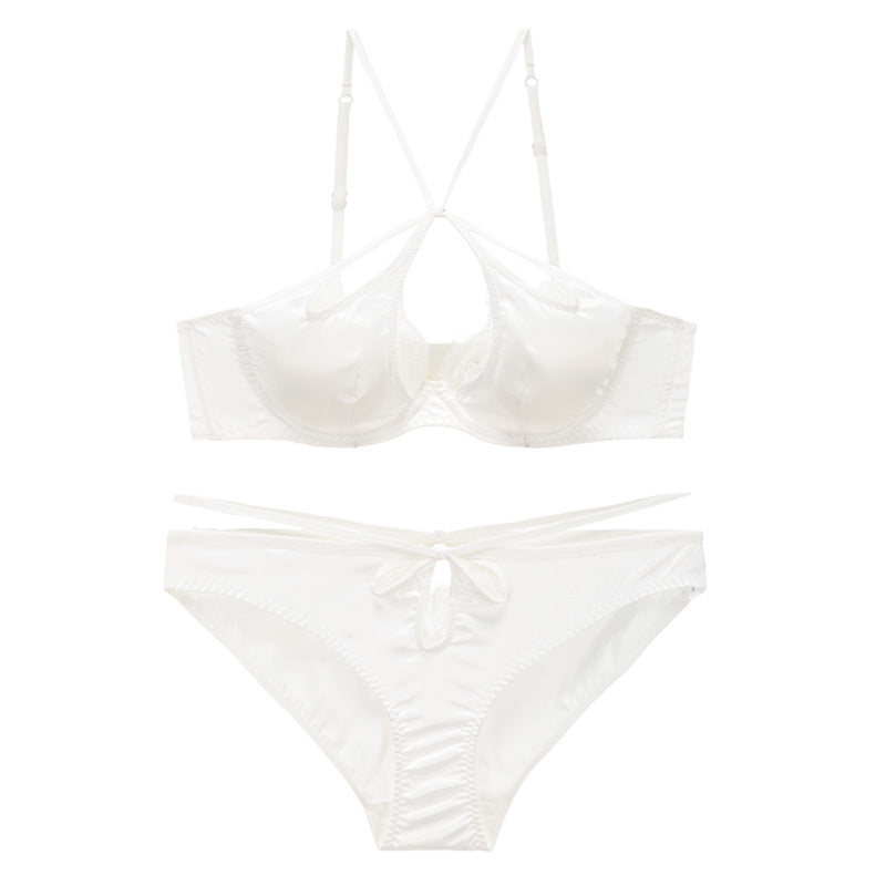 White femboy sexy cross bra and panty set