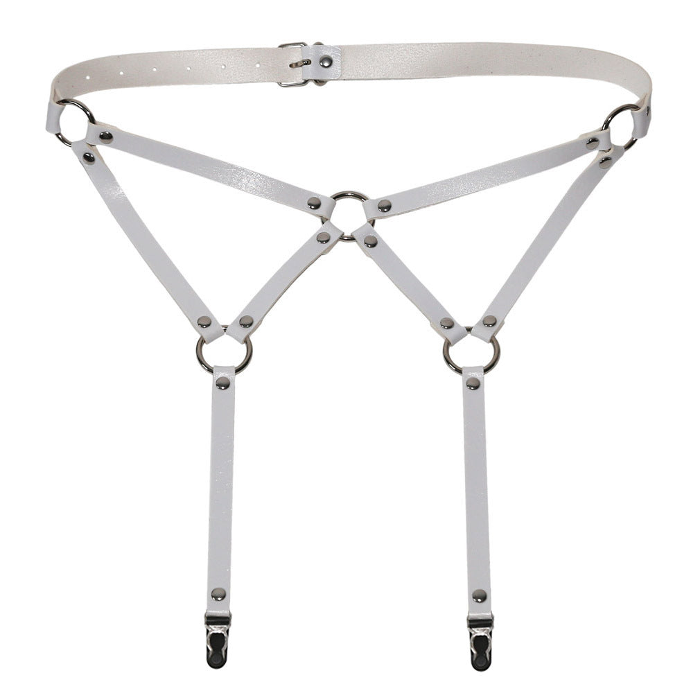 White femboy sexy leather garter belt for femboy