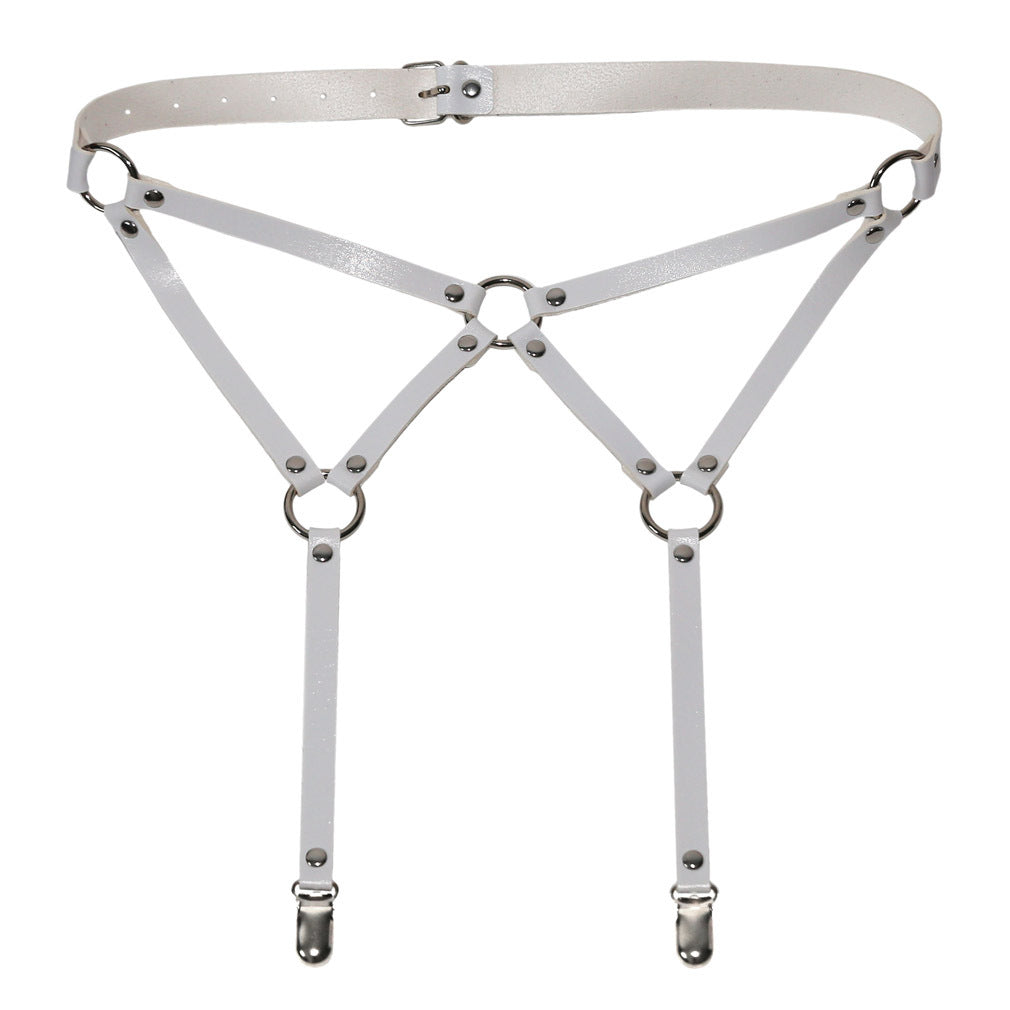 White femboy sexy leather garter belt